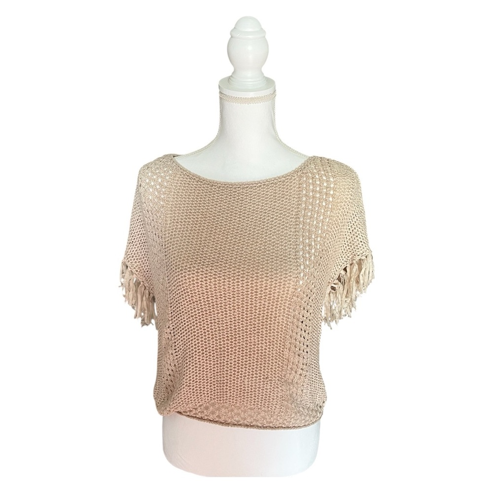Women’s Beige Knit Fringe Top